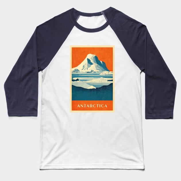 Antarctica Retro Travel Baseball T-Shirt by Retro Travel Design